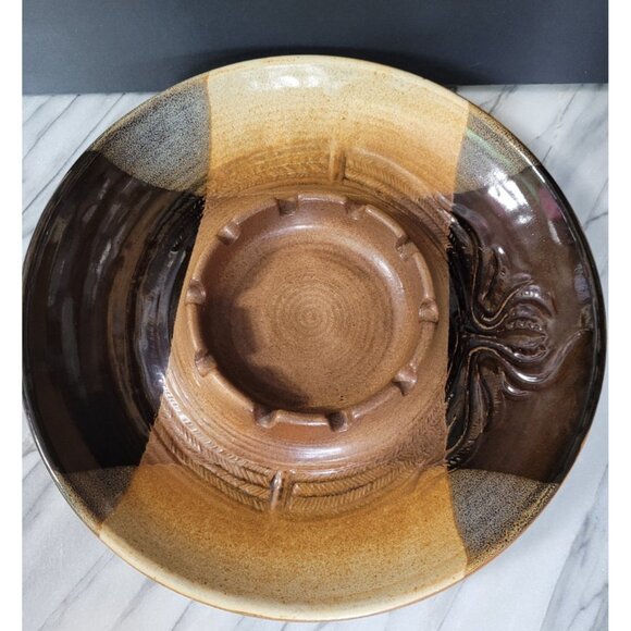 Mid Century Pottery Craft Stoneware Large Round Ashtray USA 10" Maxwell Brown - Picture 5 of 8